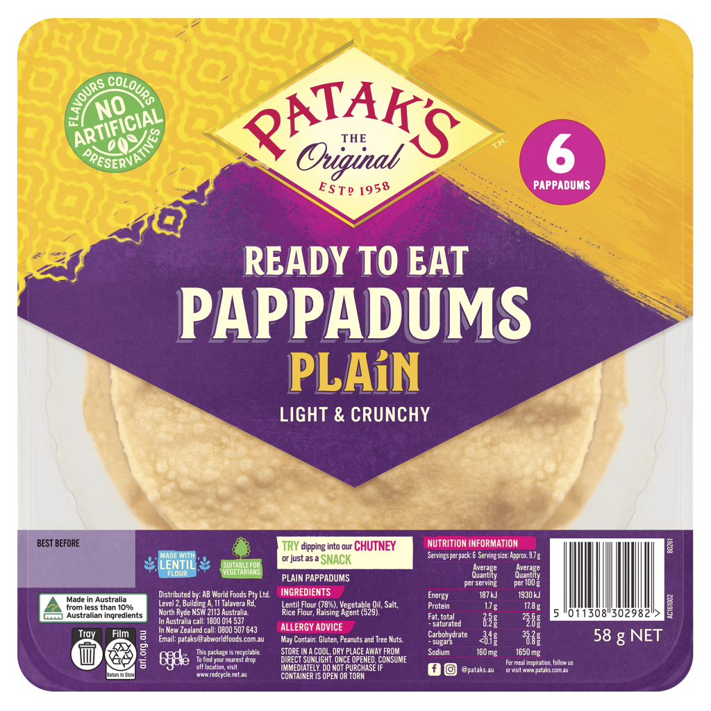 Patak’s Ready to Eat Pappadums Plain 58g