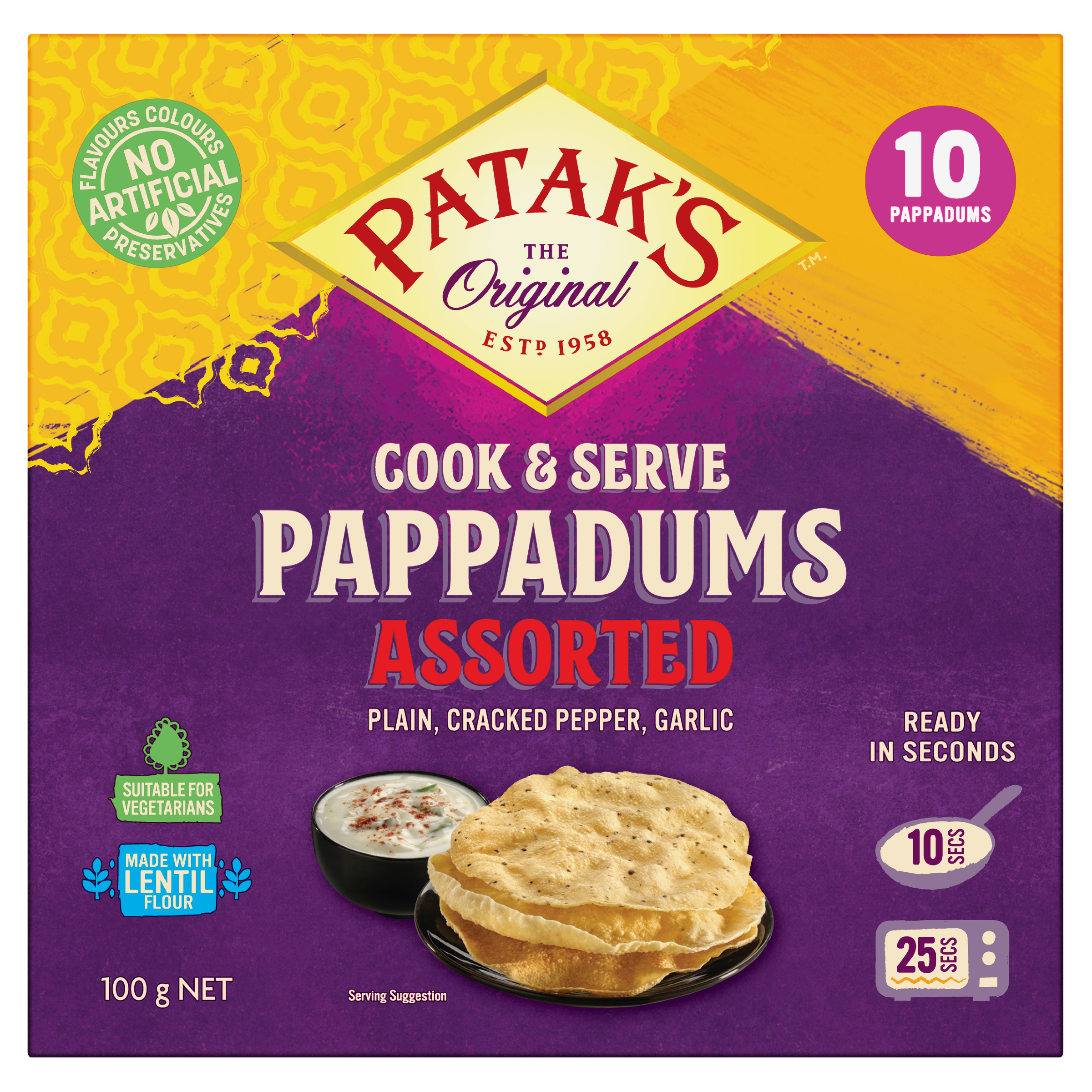 Patak’s Pappadums Assorted 10 Pack 100g
