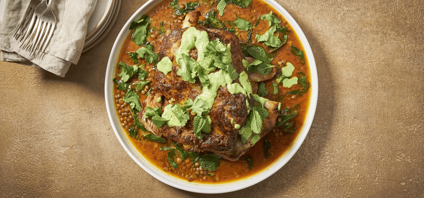Courtney Roulston’s Korma Lamb Shoulder with Mint Sauce