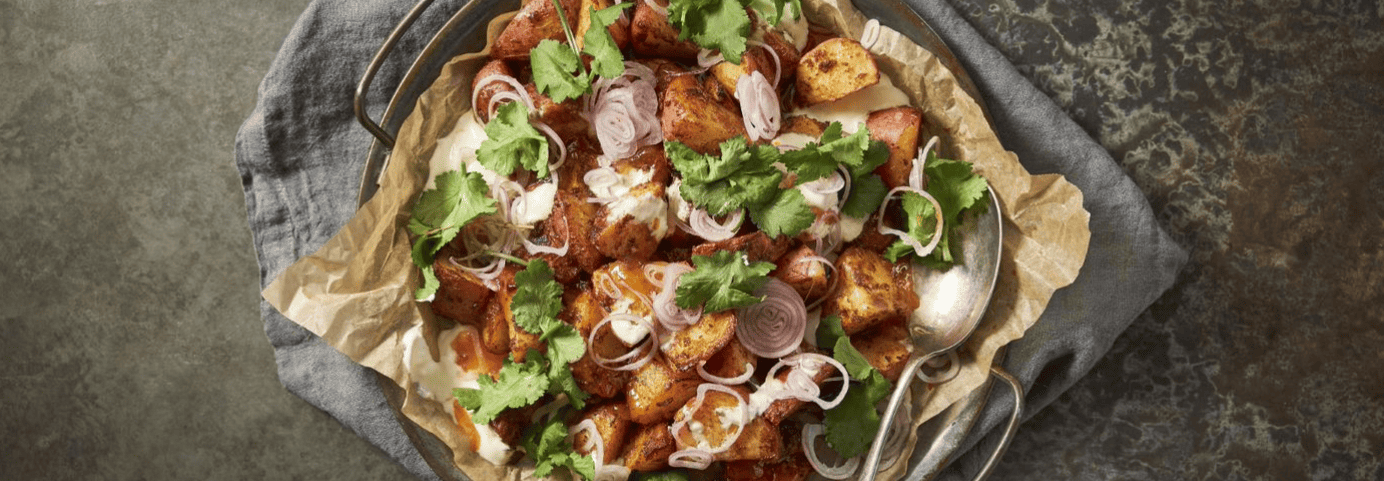 Courtney Roulston's Tandoori Potatoes with Yoghurt and Mango Chutney