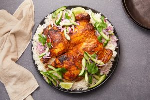 Roast Tandoori Chicken with Spiced Rice & Onion