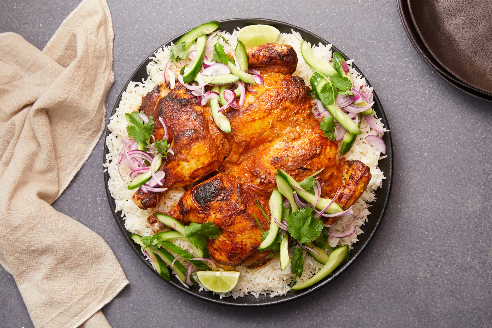 Roast Tandoori Chicken with Spiced Rice & Onion